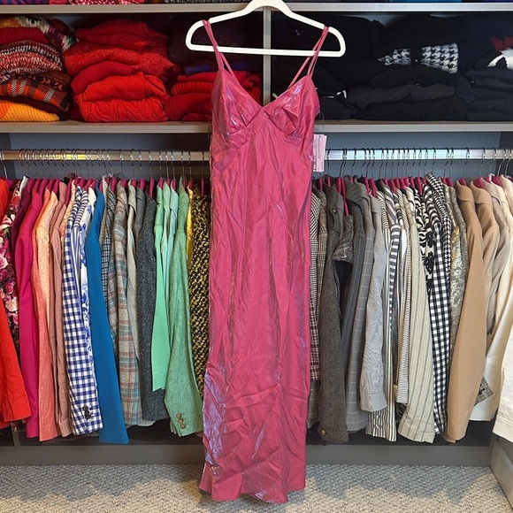 Wild Fable satiny pink adjustable strap back zipper closure midi dress XXS NWT - Picture 1 of 3
